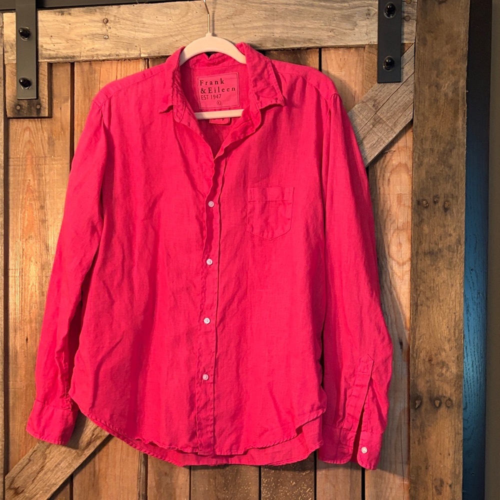 Frank & Eileen Vibrant Pink linen Casual Shirt large